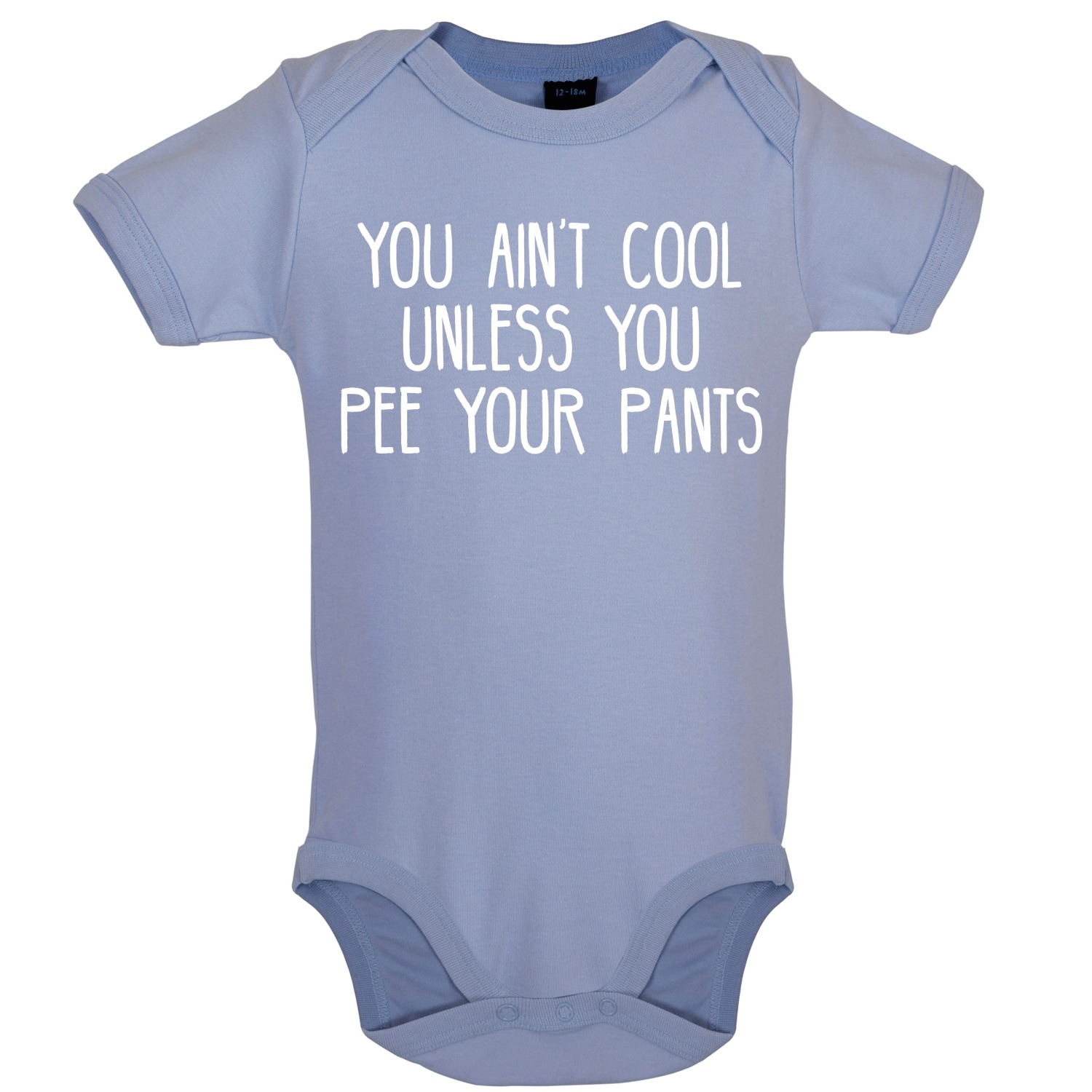 Cool pee your pants baby bodysuit blue.