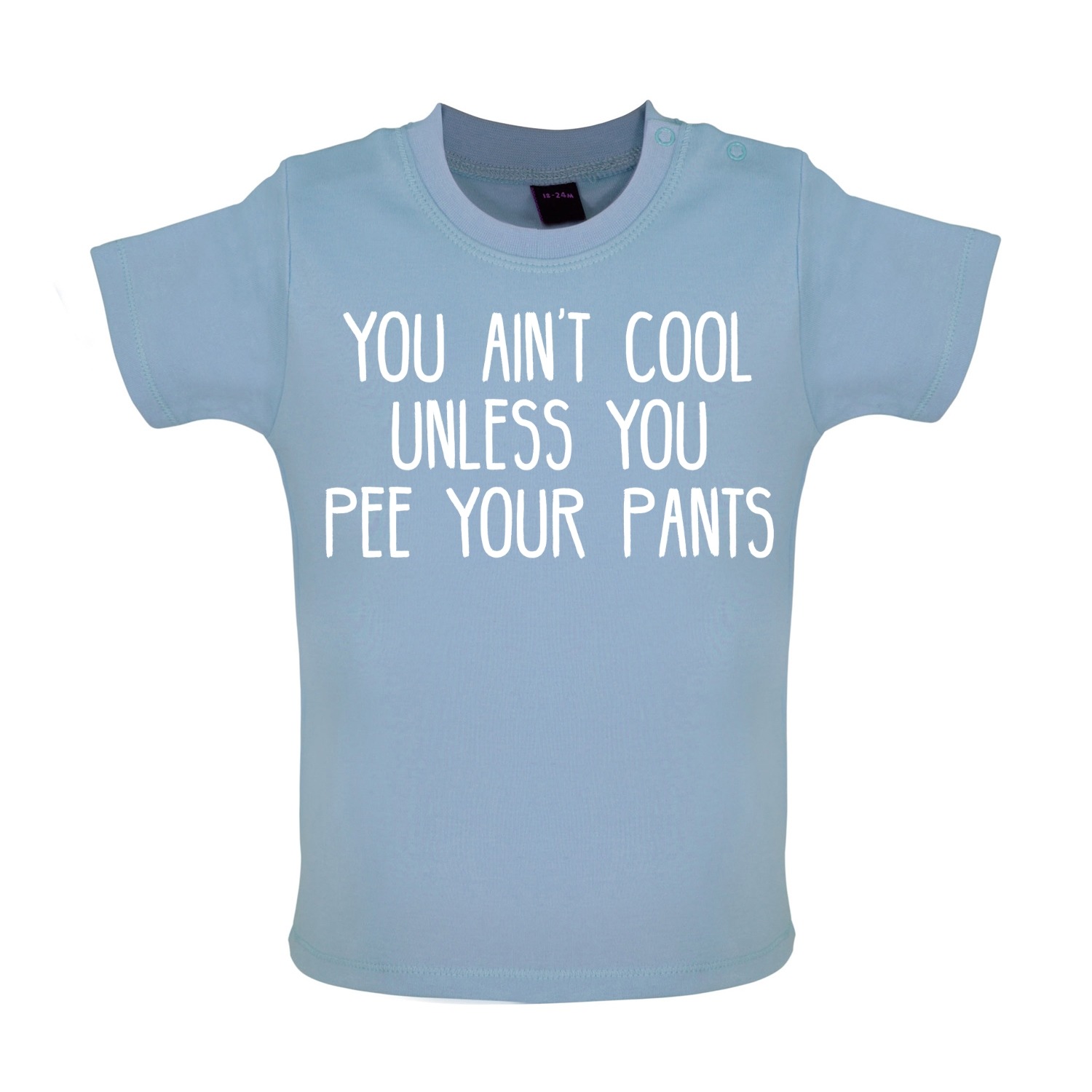 Cool pee your pants baby tshirt blue.