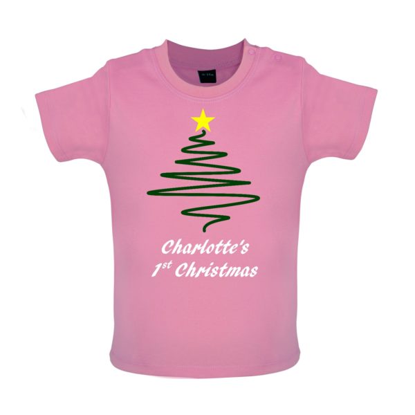 Pink Tshirt, Tree, Personalised 1st Christmas, Charlottes 1st christmas