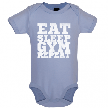 Eat Sleep Gym Repeat Baby Bodysuit, Dusty Blue