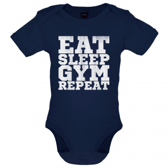 Eat Sleep Gym Repeat Baby Bodysuit, Nautical Navy