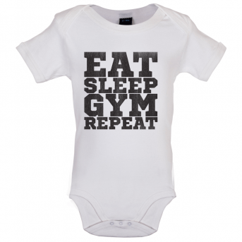 Eat Sleep Gym Repeat Baby Bodysuit, White